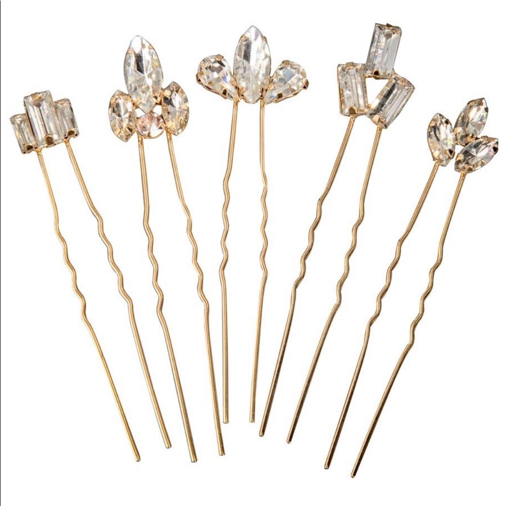 Gold crystal bridal hair pins set of five